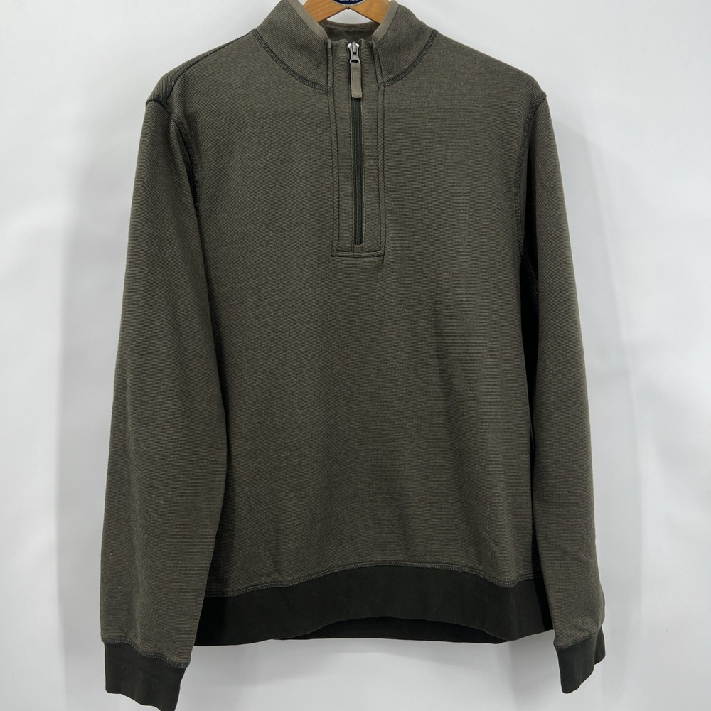 Men's Fleece Lined Golf 1/4 Zip Pullover L Sweatshirt‎ Olive Green Copper Oak